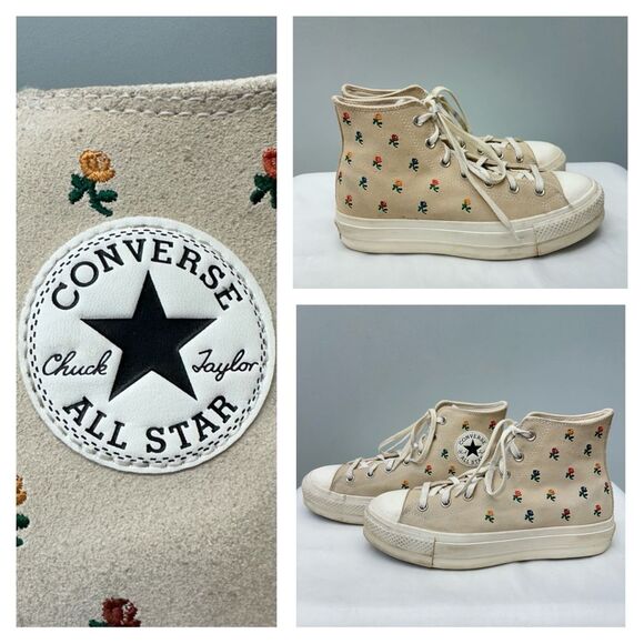 VHTF Converse platform floral suede high top athletic tennis shoes women's 10 - Picture 1 of 9